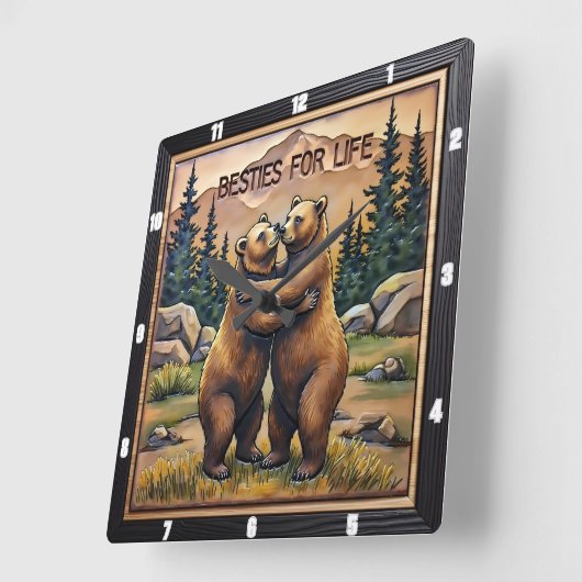 Hugging Bears Mountain Valley スクエア壁時計 (傾斜)