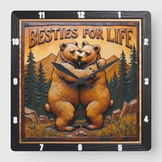 Hugging Bears Orange Mountain スクエア壁時計 (正面)
