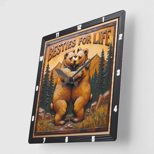 Hugging Bears Orange Mountain スクエア壁時計 (傾斜)