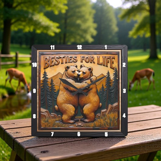 Hugging Bears Orange Mountain スクエア壁時計