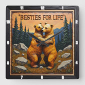 Hugging Bears Rocky Mountain Sunset スクエア壁時計 (正面)