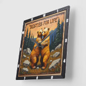 Hugging Bears Rocky Mountain Sunset スクエア壁時計 (傾斜)