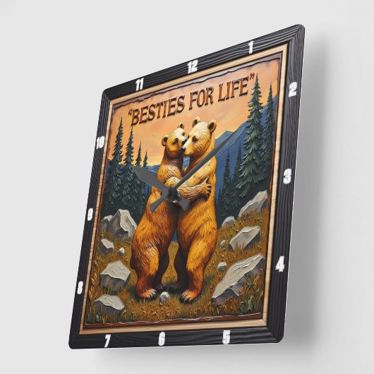 Hugging Bears Rocky Mountain Sunset スクエア壁時計 (傾斜)