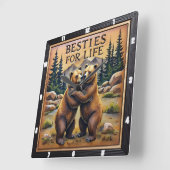 Hugging Bears Streamside Mountain スクエア壁時計 (傾斜)