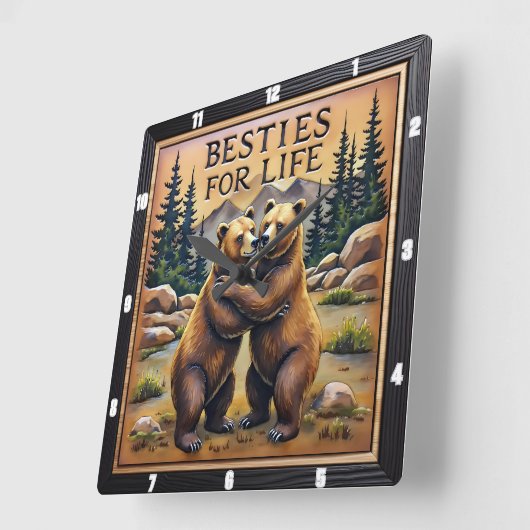 Hugging Bears Streamside Mountain スクエア壁時計 (傾斜)