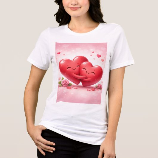Hugging Hearts T-Shirt | Romantic Love Shirt with  トライブレンドＴシャツ (正面)