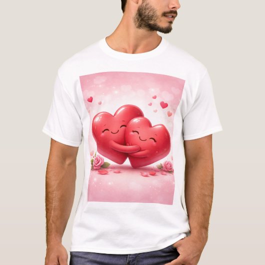Hugging Hearts T-Shirt | Romantic Love Shirt with  Tシャツ (正面)