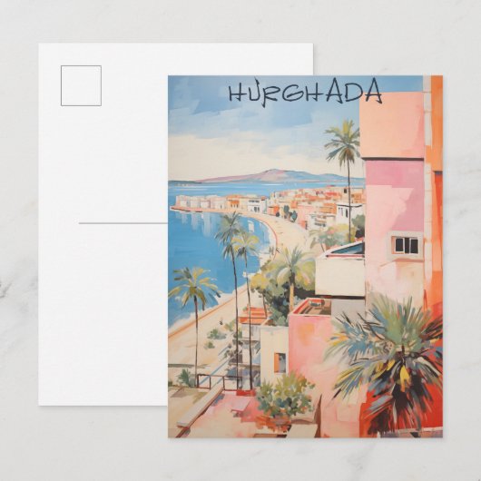 Hugharda Egypt Travel City Painting Aesthetic ポストカード (正面/裏面)