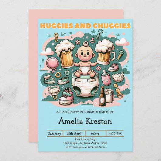 HugiesとChuggiesの応援からFatherhood 招待状 (正面/裏面)