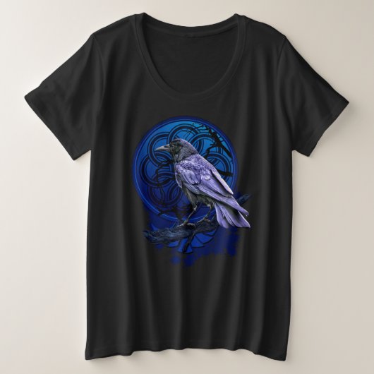 Huginn the Raven Midnight Nordic Tidings プラスサイズTシャツ (デザイン正面)