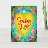 Hugs黄色のハートフローラの送信 カード (正面)