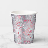 Hugs and Kisses Word Cloud Pink/Silver ID286 紙コップ (正面)