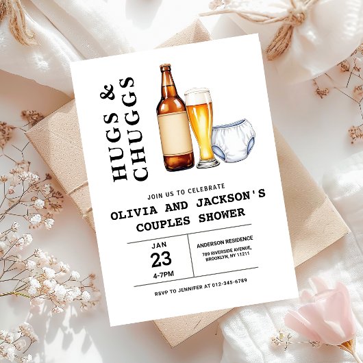 Hugs & Chuggs Beersおむつカップル赤ちゃんシャワー 招待状