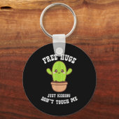 Hugs Just Kidding Don't Touch Me Funny Cactus  キーホルダー (正面)