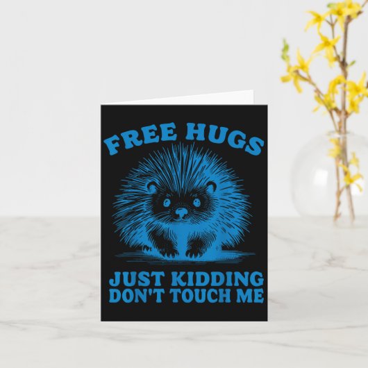 Hugs Just Kidding Don't Touch Me Hedgehog Funny Sa カード (黄色い花)
