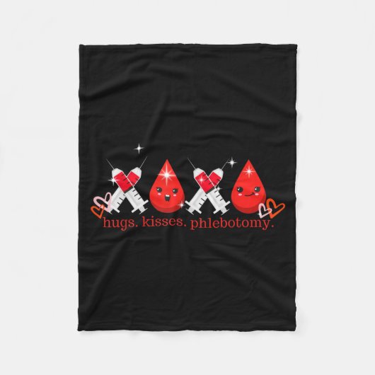 Hugs Kiss Phlebotomy Valentines Phlebotomist Lab T フリースブランケット (正面)