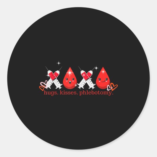 Hugs Kiss Phlebotomy Valentines Phlebotomist Lab T ラウンドシール (正面)