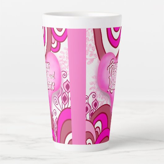 Hugs & Kisses Retro Heart Latte Mug カフェラテマグ (正面)