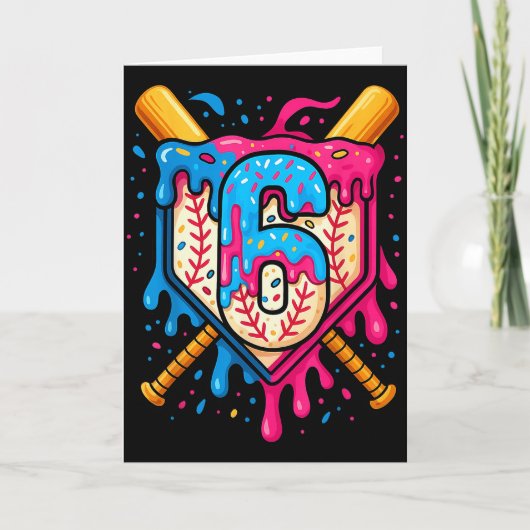 Hugvyn 6th Birthday Baseball Ice Cream Drip Number カード (正面)