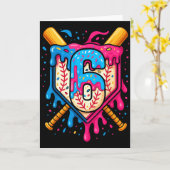 Hugvyn 6th Birthday Baseball Ice Cream Drip Number カード (黄色い花)