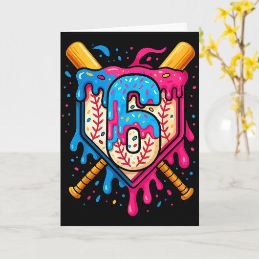 Hugvyn 6th Birthday Baseball Ice Cream Drip Number カード (黄色い花)