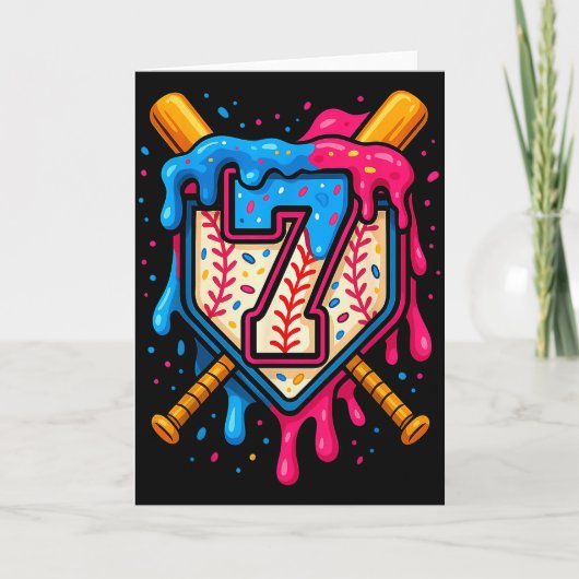 Hugvyn 7歳の誕生日 野球 アイスクリーム 垂れ幕 ナンバー カード (正面)