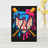 Hugvyn 7th Birthday Baseball Ice Cream Drip Number カード (黄色い花)