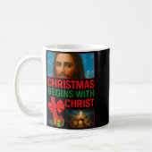 Hugvyn Christmas Begins With Christ Jesus Cross Ch コーヒーマグカップ (左)