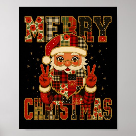 Hugvyn Christmas Santa Claus Patchwork Merry Chris ポスター (正面)