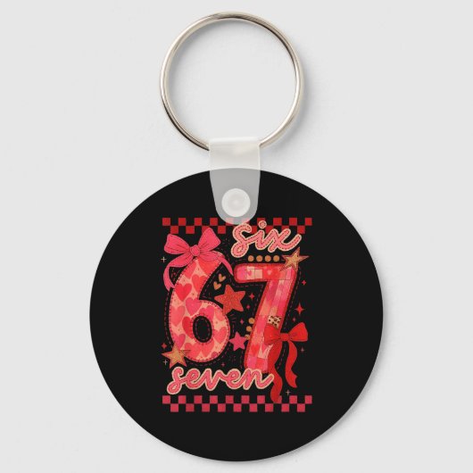 Hugvyn Six Seven Valentine 6 7 Meme Checkered Coqu キーホルダー (正面)