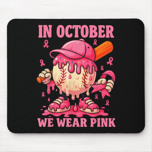 Hugvyn We Wear Pink Breast Cancer Baseball Ice Cre マウスパッド (正面)