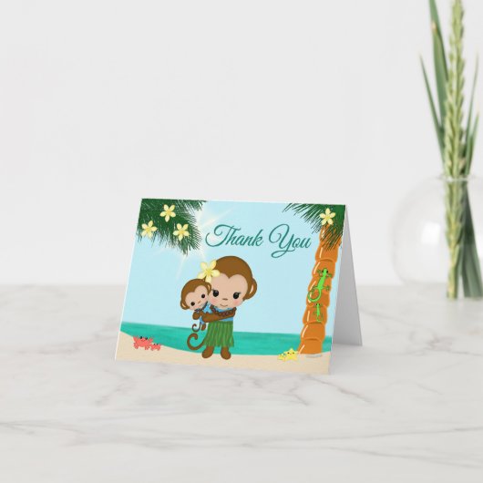 Hula Monkey BOY Baby shower Thank You note card #1 サンキューカード (正面)
