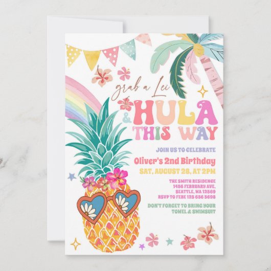 Hula This Way Luau Aloha Tropical Summer Birthday 招待状 (正面)