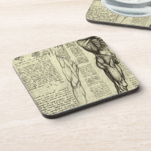 Human Anatomy Male Muscles by Leonardo da Vinci コースター (左側)