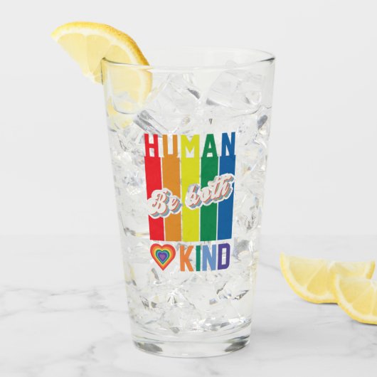 Human | Be Kind | Rainbow | LGBTQ タンブラーグラス (アイス正面)