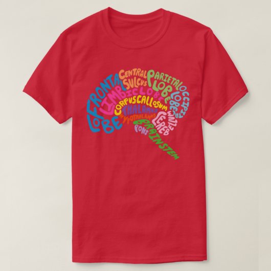 Human Brain Anatomy using Typography  Tシャツ (デザイン正面)