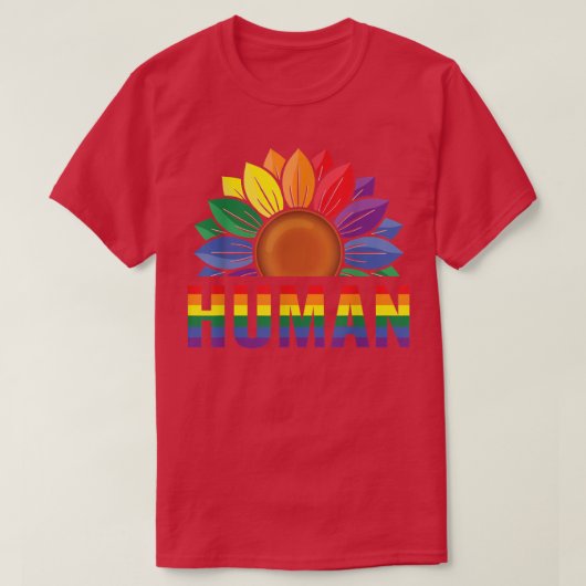 Human Gay Sunflower Pride Rainbow Proud Support Eq Tシャツ (デザイン正面)