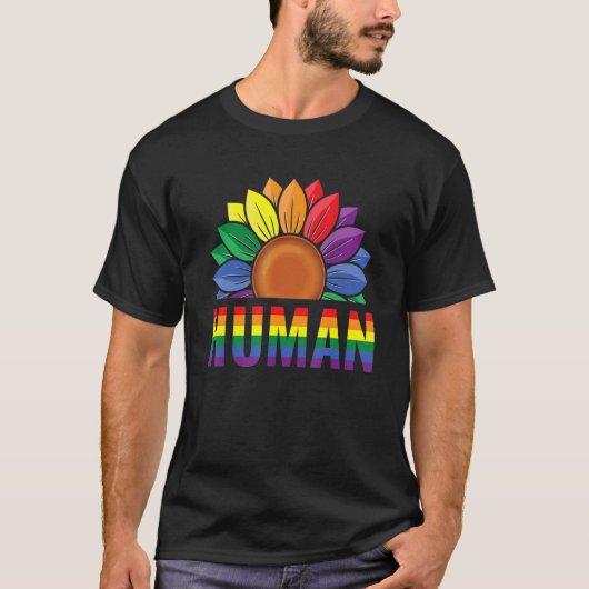 Human Gay Sunflower Pride Rainbow Proud Support Eq Tシャツ (正面)