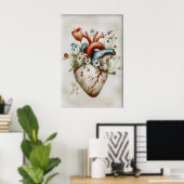 Human Heart Flowers Print, Anatomical Vintage ポスター (ホームオフィス)