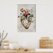Human Heart Flowers Print, Anatomical Vintage ポスター (キッチン)