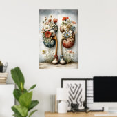 Human Kidney With Flowers Print, Anatomy Boho ポスター (ホームオフィス)