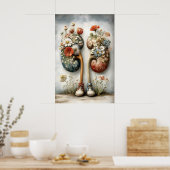 Human Kidney With Flowers Print, Anatomy Boho ポスター (キッチン)