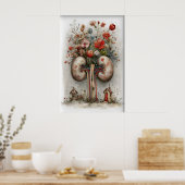 Human Kidney With Flowers Print, Anatomy Painting ポスター (キッチン)