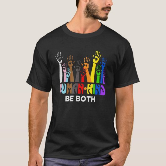 Human Kind Be Both  LGBT Gay Lesbian Pride Rainbow Tシャツ (正面)