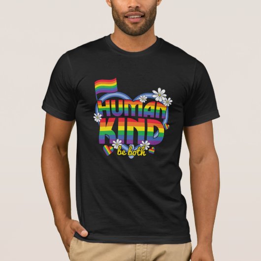 Human Kind Be Both LGBTQ Pride Rainbow Heart Desig Tシャツ (正面)