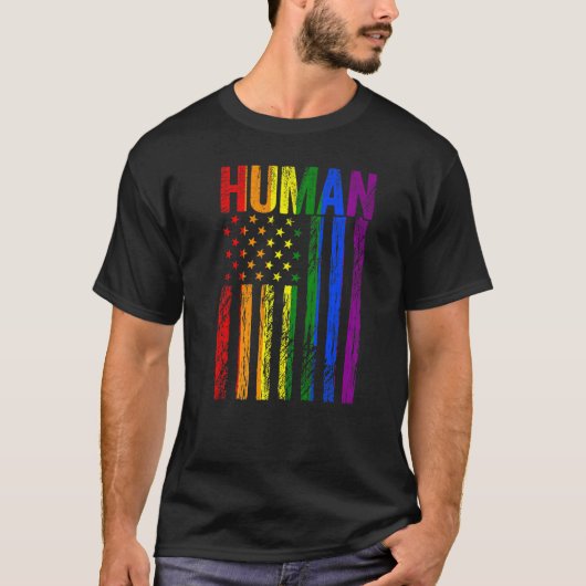 Human Lgbt国旗ゲイプライド月アメリカ国旗Rainbow L Tシャツ (正面)