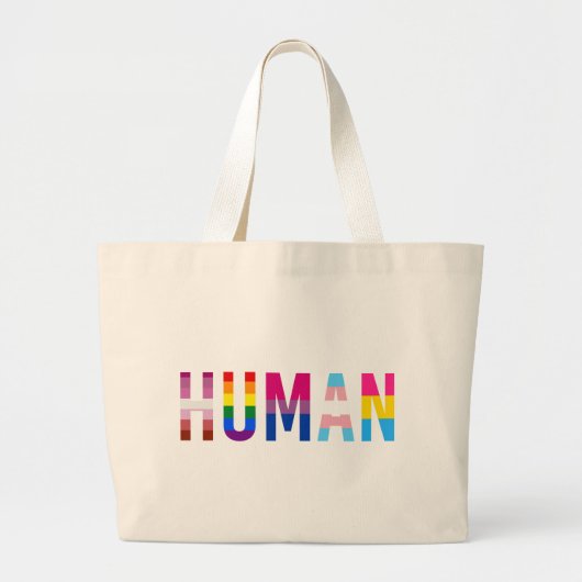 HUMAN LGBT国旗ゲイプライド月トランスジェンダー ラージトートバッグ (正面)