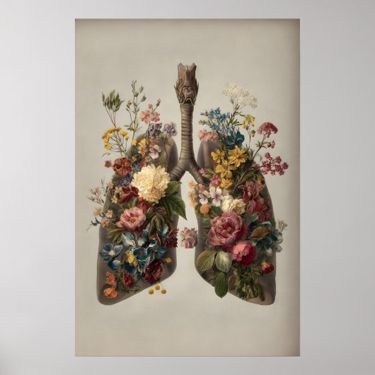 Human Lungs With Flowers Print, Anatomy Boho ポスター (正面)