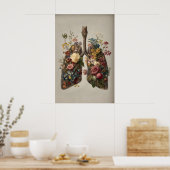 Human Lungs With Flowers Print, Anatomy Boho ポスター (キッチン)