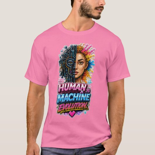 Human Machine Evolution – AIアート Tシャツ (正面)